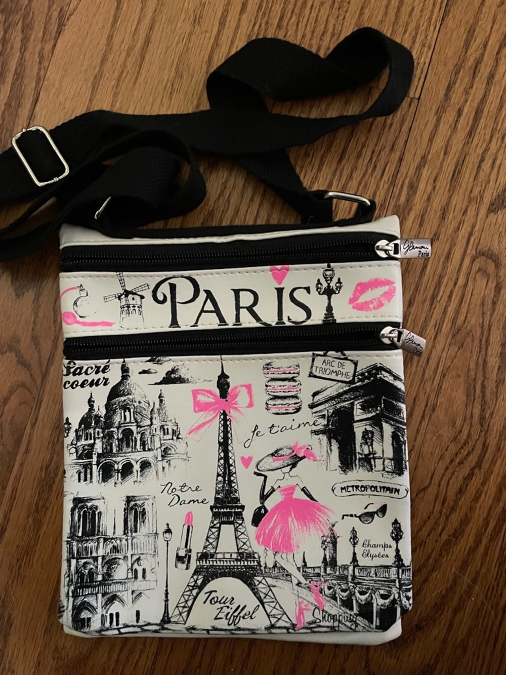 Paris-Themed Crossbody Bag in White with Pink Accents